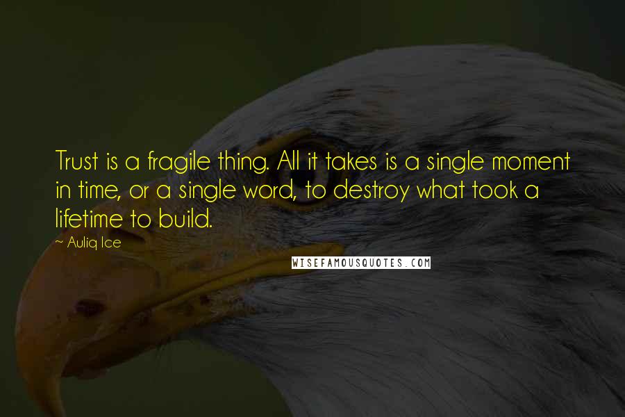 Auliq Ice Quotes: Trust is a fragile thing. All it takes is a single moment in time, or a single word, to destroy what took a lifetime to build.