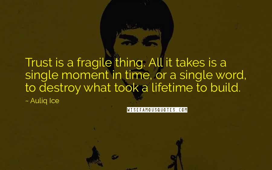 Auliq Ice Quotes: Trust is a fragile thing. All it takes is a single moment in time, or a single word, to destroy what took a lifetime to build.