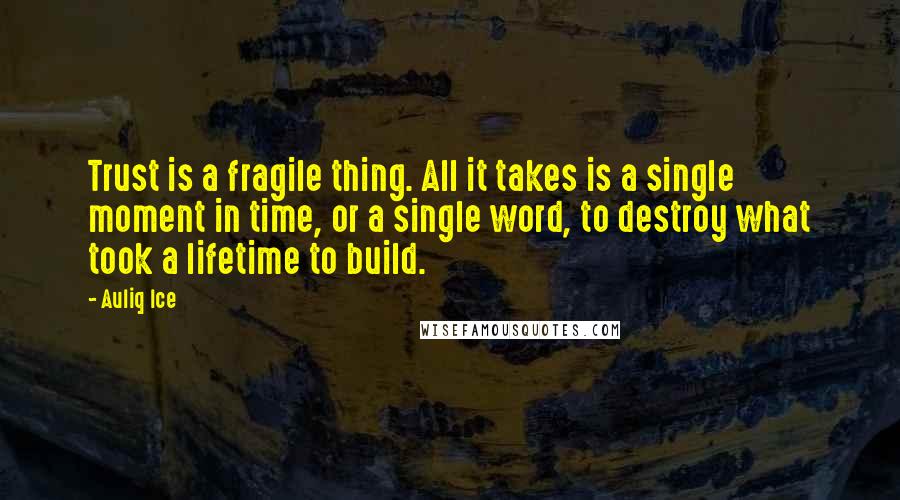 Auliq Ice Quotes: Trust is a fragile thing. All it takes is a single moment in time, or a single word, to destroy what took a lifetime to build.