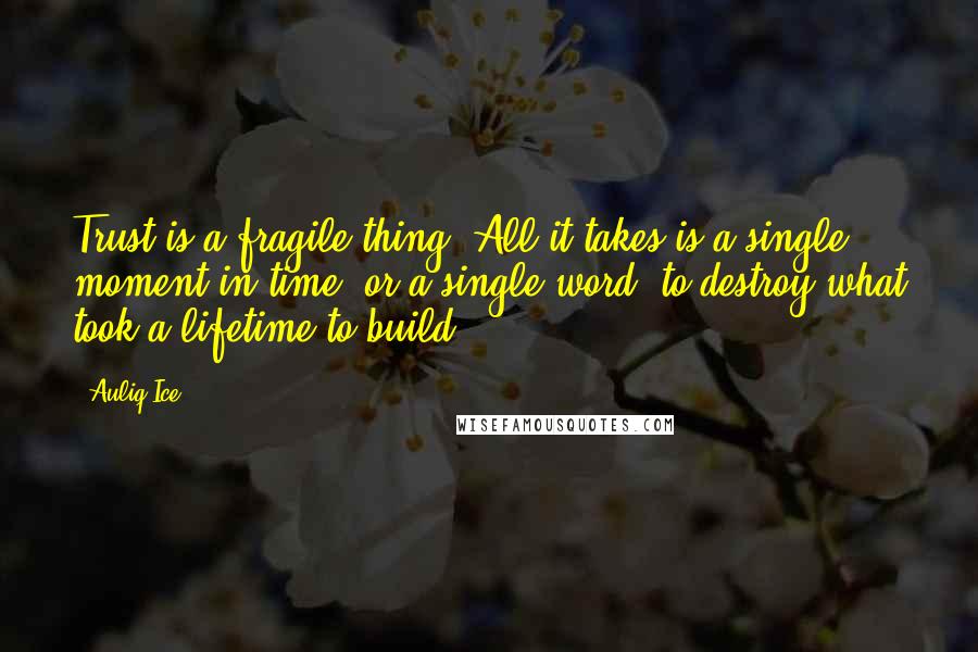 Auliq Ice Quotes: Trust is a fragile thing. All it takes is a single moment in time, or a single word, to destroy what took a lifetime to build.