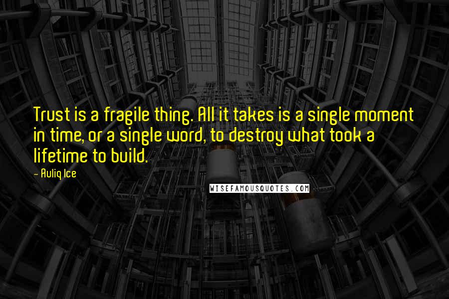 Auliq Ice Quotes: Trust is a fragile thing. All it takes is a single moment in time, or a single word, to destroy what took a lifetime to build.