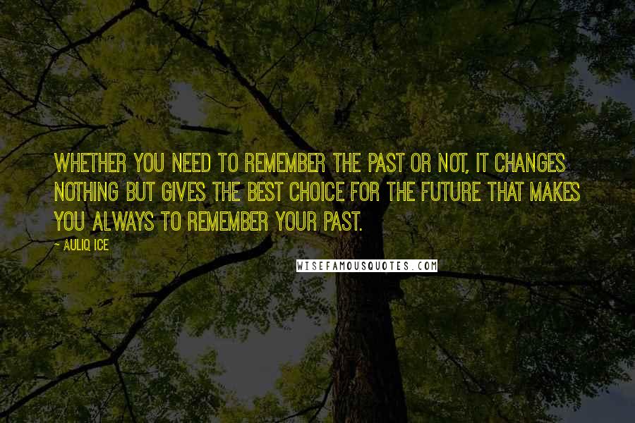 Auliq Ice Quotes: Whether you need to remember the past or not, It changes nothing but gives the best choice for the future that makes You always to remember your past.