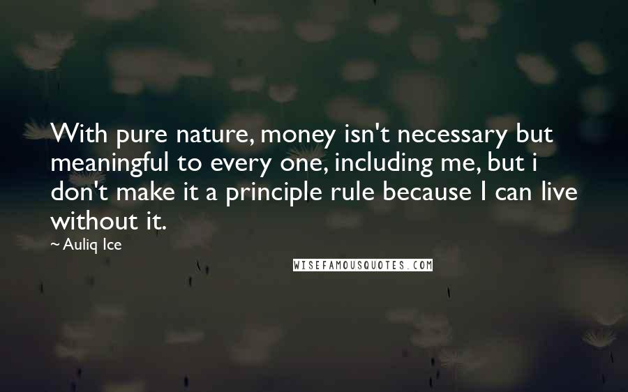 Auliq Ice Quotes: With pure nature, money isn't necessary but meaningful to every one, including me, but i don't make it a principle rule because I can live without it.