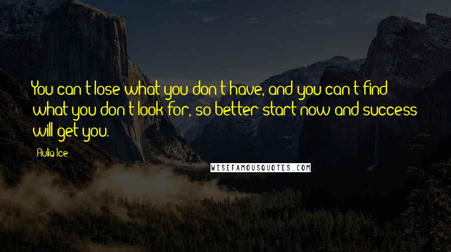 Auliq Ice Quotes: You can't lose what you don't have, and you can't find what you don't look for, so better start now and success will get you.