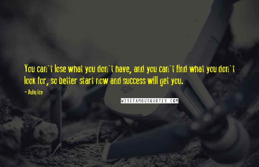 Auliq Ice Quotes: You can't lose what you don't have, and you can't find what you don't look for, so better start now and success will get you.