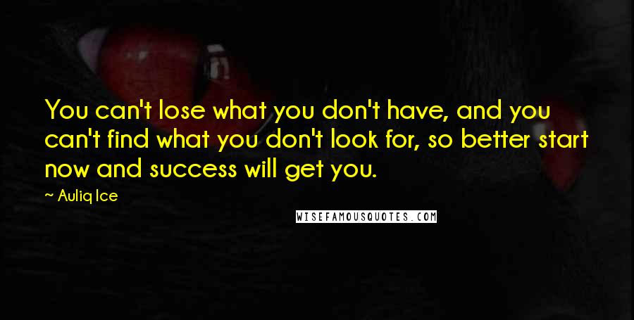 Auliq Ice Quotes: You can't lose what you don't have, and you can't find what you don't look for, so better start now and success will get you.