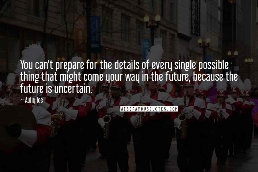 Auliq Ice Quotes: You can't prepare for the details of every single possible thing that might come your way in the future, because the future is uncertain.