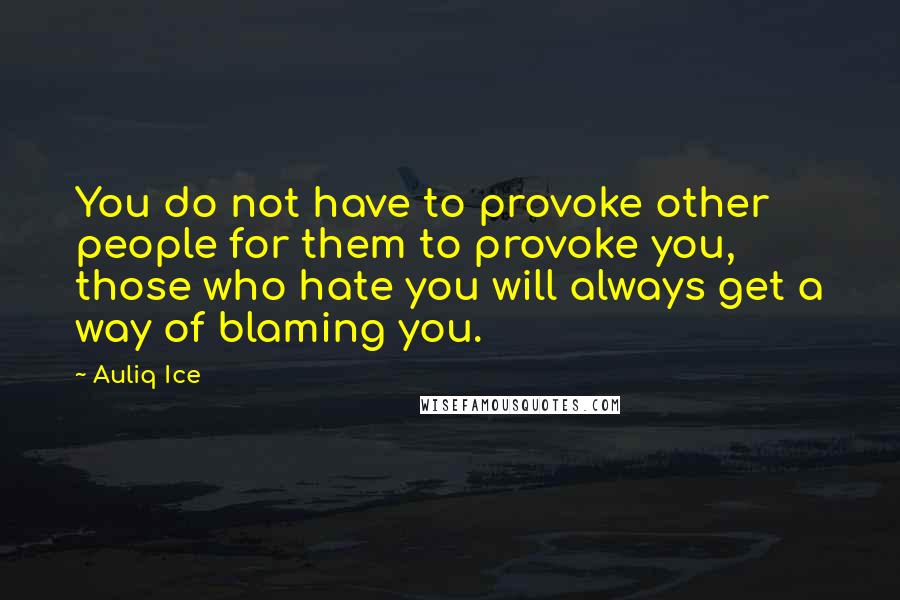 Auliq Ice Quotes: You do not have to provoke other people for them to provoke you, those who hate you will always get a way of blaming you.