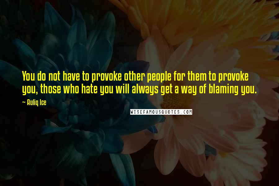 Auliq Ice Quotes: You do not have to provoke other people for them to provoke you, those who hate you will always get a way of blaming you.