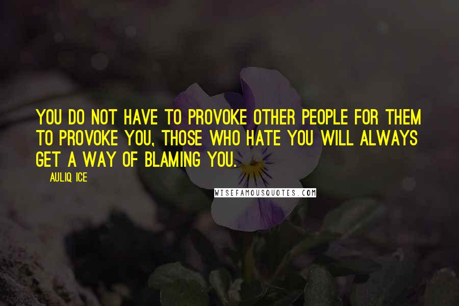 Auliq Ice Quotes: You do not have to provoke other people for them to provoke you, those who hate you will always get a way of blaming you.