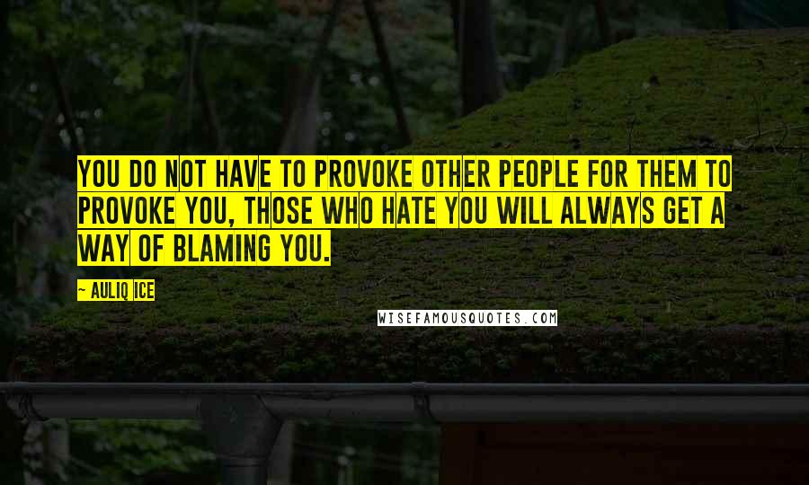 Auliq Ice Quotes: You do not have to provoke other people for them to provoke you, those who hate you will always get a way of blaming you.