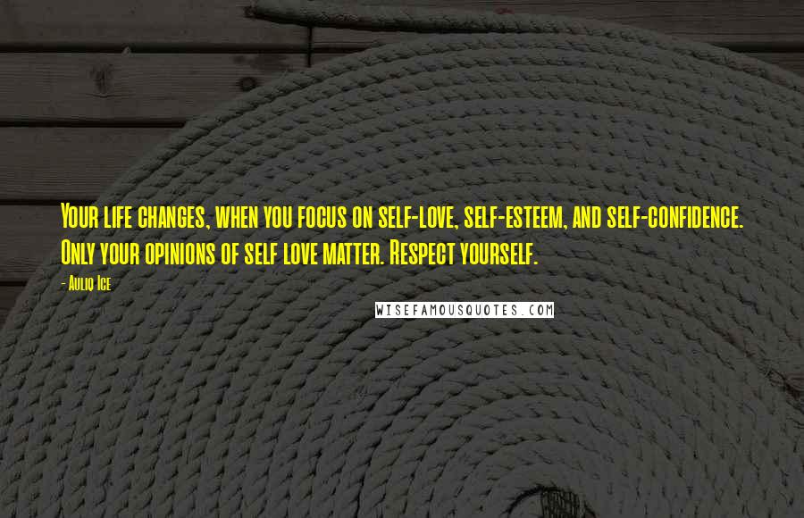 Auliq Ice Quotes: Your life changes, when you focus on self-love, self-esteem, and self-confidence. Only your opinions of self love matter. Respect yourself.