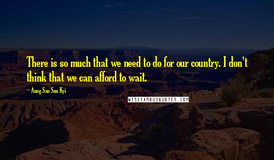 Aung San Suu Kyi Quotes: There is so much that we need to do for our country. I don't think that we can afford to wait.