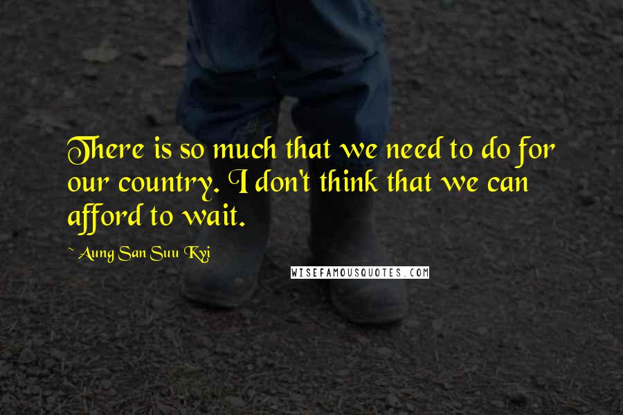 Aung San Suu Kyi Quotes: There is so much that we need to do for our country. I don't think that we can afford to wait.