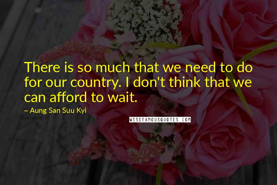 Aung San Suu Kyi Quotes: There is so much that we need to do for our country. I don't think that we can afford to wait.