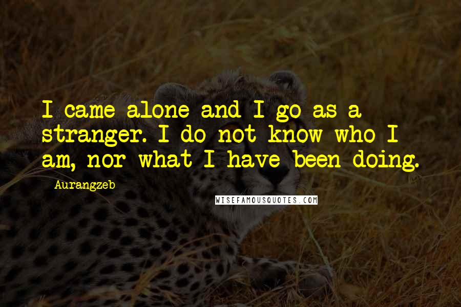 Aurangzeb Quotes: I came alone and I go as a stranger. I do not know who I am, nor what I have been doing.