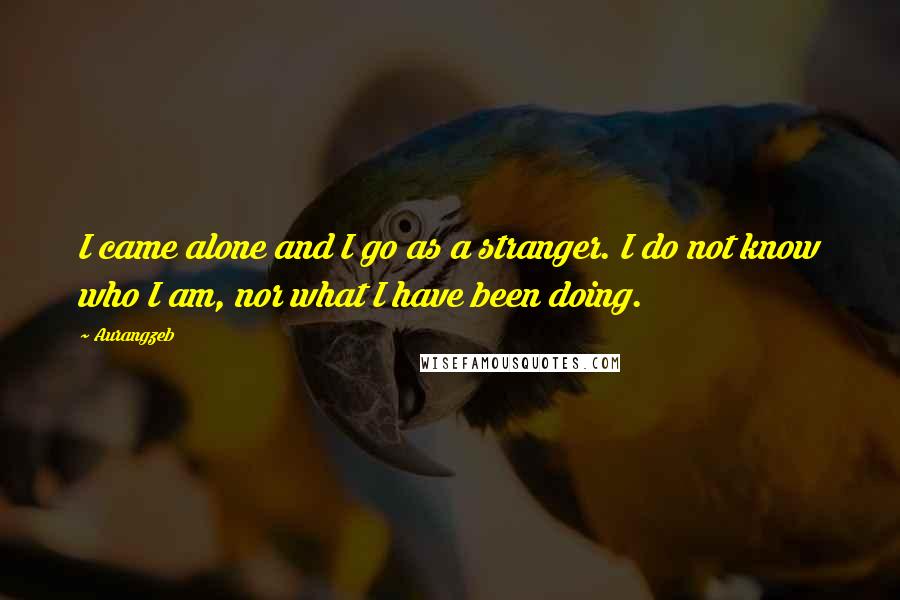 Aurangzeb Quotes: I came alone and I go as a stranger. I do not know who I am, nor what I have been doing.