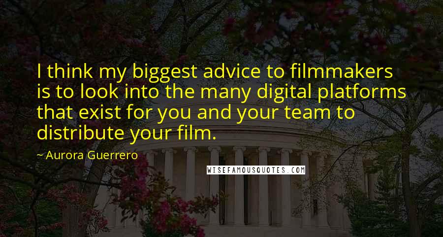 Aurora Guerrero Quotes: I think my biggest advice to filmmakers is to look into the many digital platforms that exist for you and your team to distribute your film.