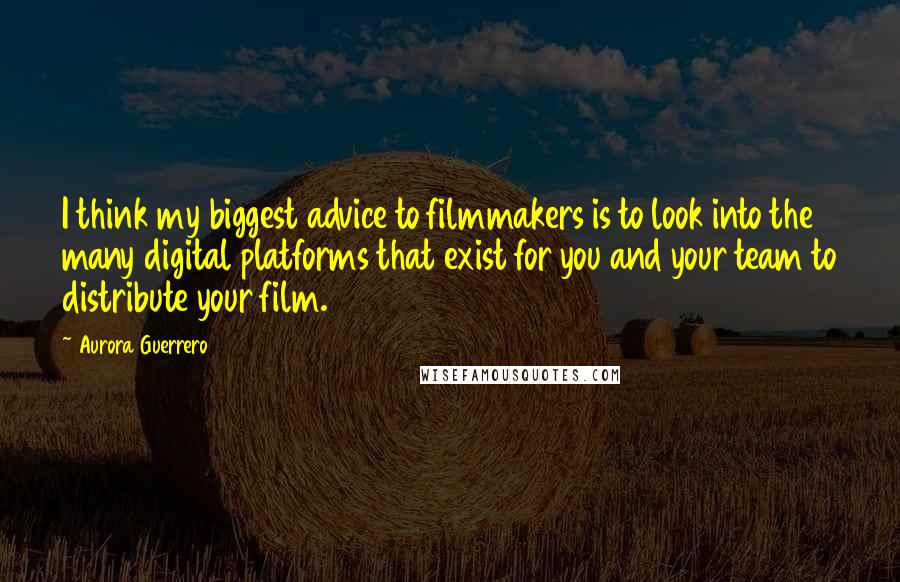 Aurora Guerrero Quotes: I think my biggest advice to filmmakers is to look into the many digital platforms that exist for you and your team to distribute your film.