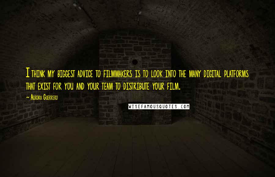 Aurora Guerrero Quotes: I think my biggest advice to filmmakers is to look into the many digital platforms that exist for you and your team to distribute your film.