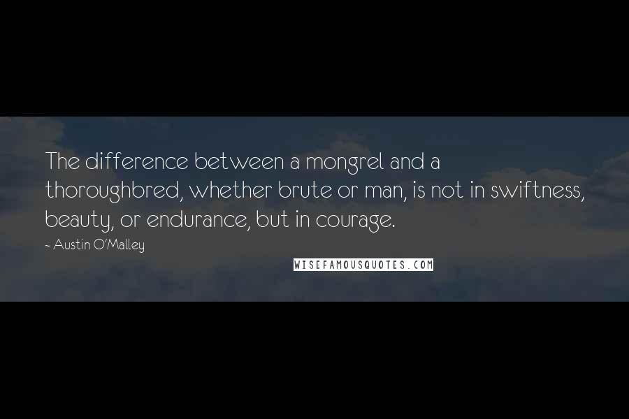 Austin O'Malley Quotes: The difference between a mongrel and a thoroughbred, whether brute or man, is not in swiftness, beauty, or endurance, but in courage.