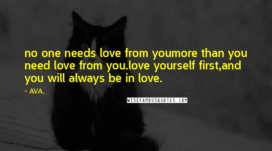 AVA. Quotes: no one needs love from youmore than you need love from you.love yourself first,and you will always be in love.