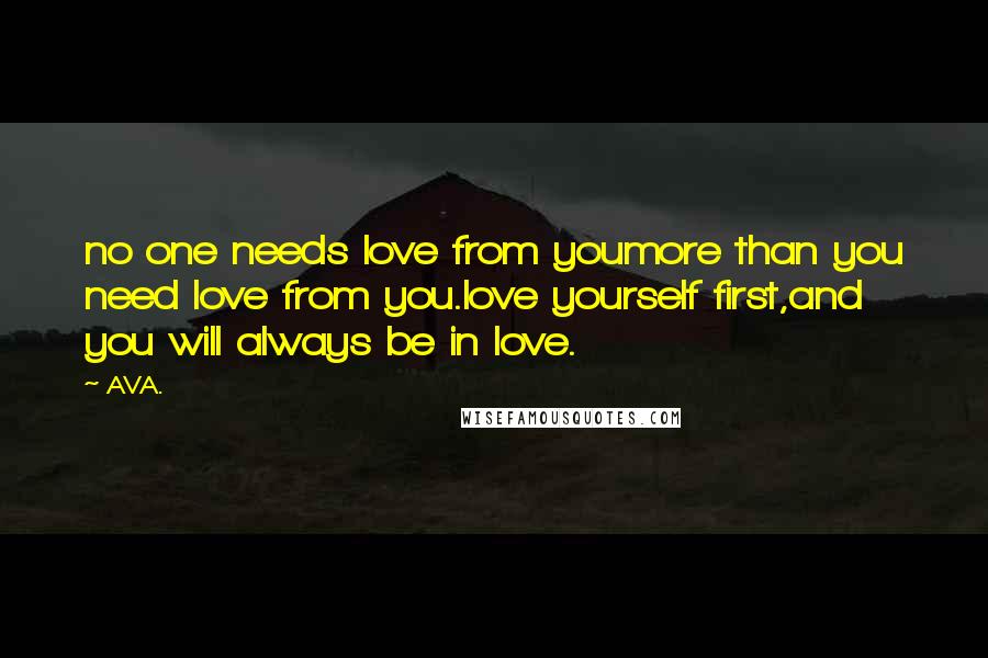 AVA. Quotes: no one needs love from youmore than you need love from you.love yourself first,and you will always be in love.