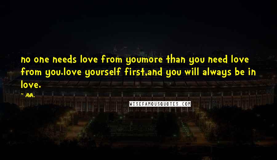 AVA. Quotes: no one needs love from youmore than you need love from you.love yourself first,and you will always be in love.