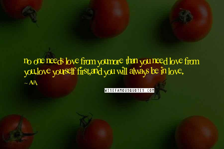 AVA. Quotes: no one needs love from youmore than you need love from you.love yourself first,and you will always be in love.