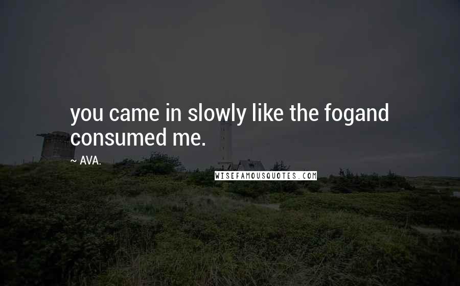 AVA. Quotes: you came in slowly like the fogand consumed me.