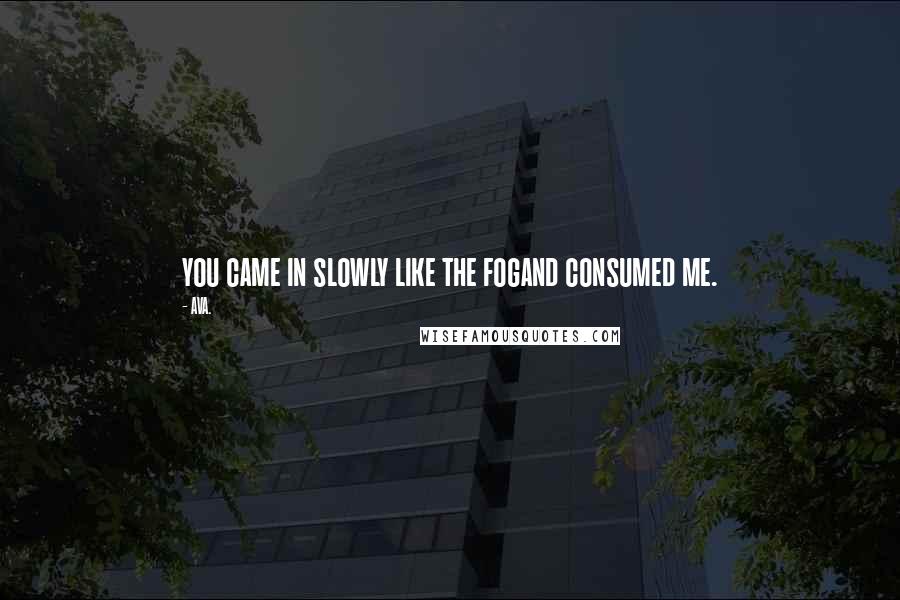 AVA. Quotes: you came in slowly like the fogand consumed me.