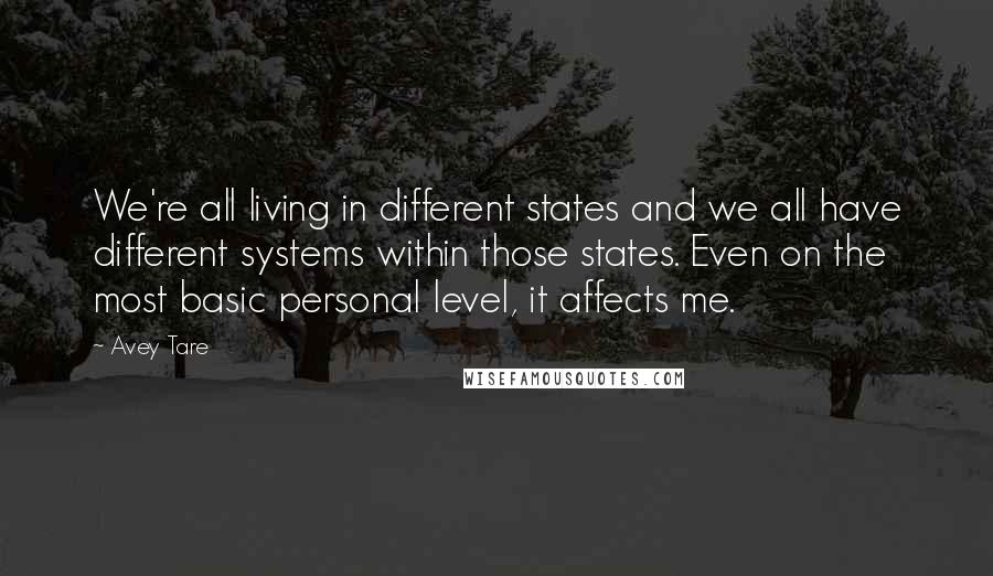 Avey Tare Quotes: We're all living in different states and we all have different systems within those states. Even on the most basic personal level, it affects me.