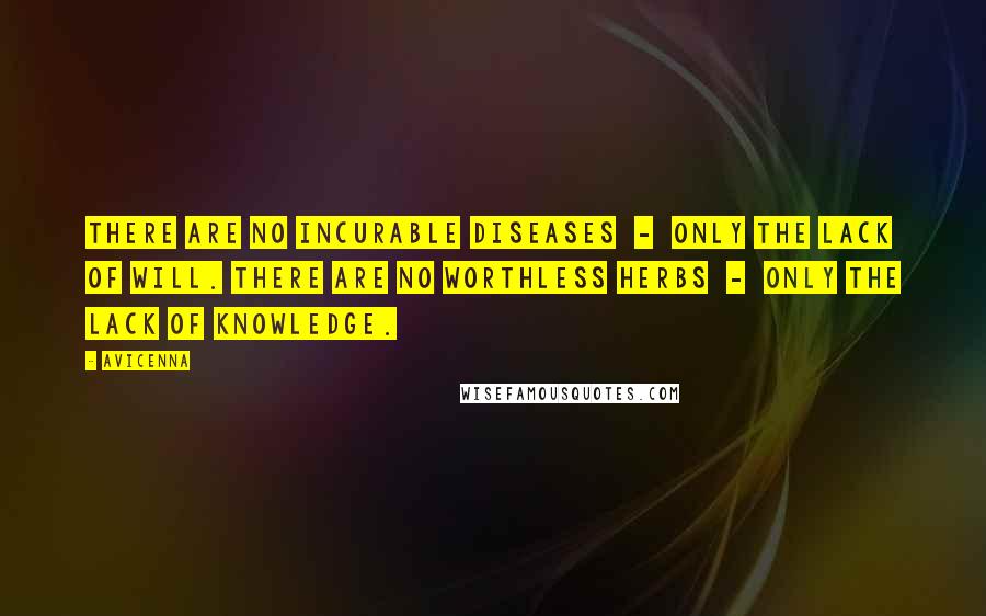 Avicenna Quotes: There are no incurable diseases - only the lack of will. There are no worthless herbs - only the lack of knowledge.