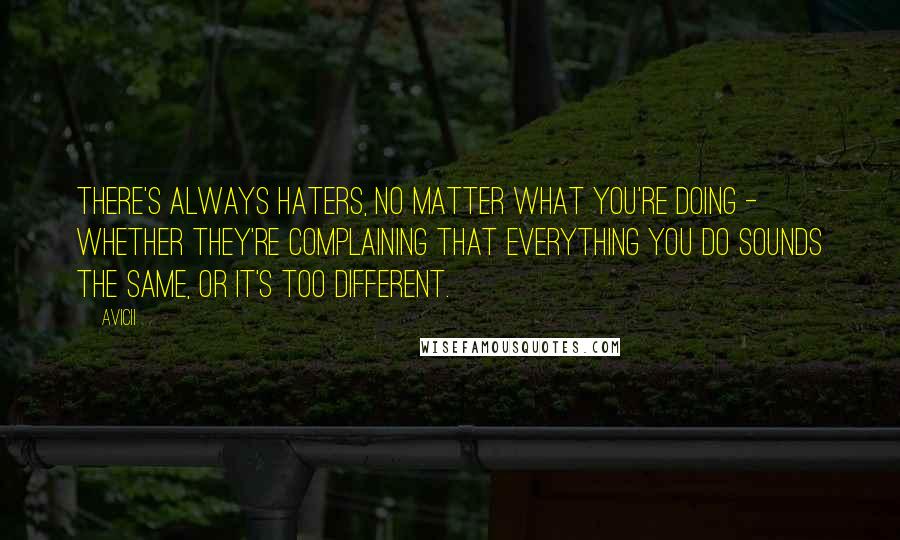 Avicii Quotes: There's always haters, no matter what you're doing - whether they're complaining that everything you do sounds the same, or it's too different.