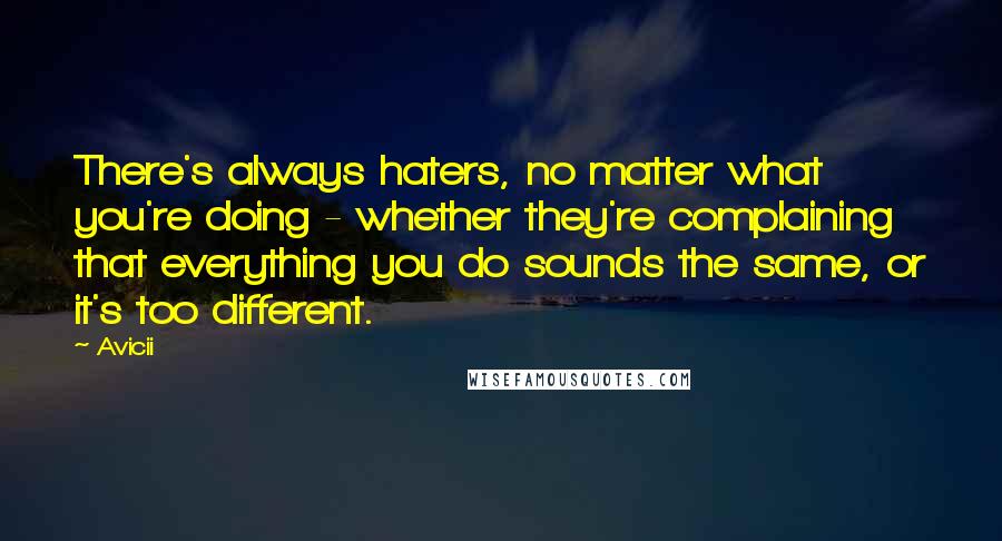 Avicii Quotes: There's always haters, no matter what you're doing - whether they're complaining that everything you do sounds the same, or it's too different.