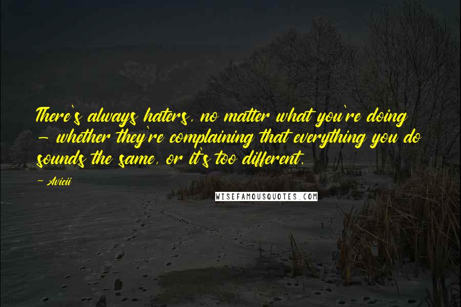 Avicii Quotes: There's always haters, no matter what you're doing - whether they're complaining that everything you do sounds the same, or it's too different.