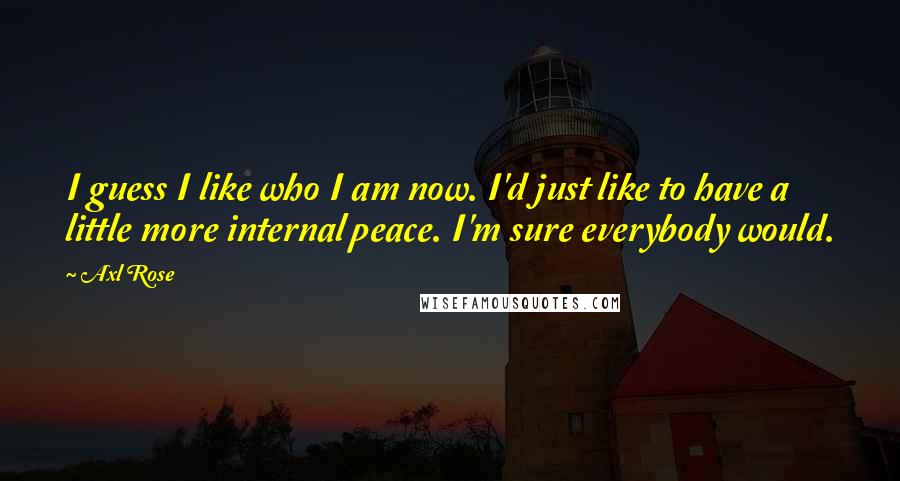 Axl Rose Quotes: I guess I like who I am now. I'd just like to have a little more internal peace. I'm sure everybody would.