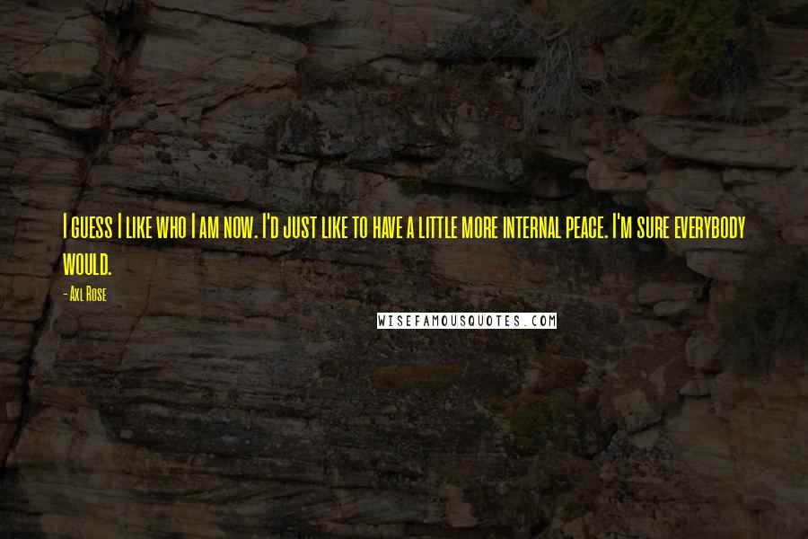 Axl Rose Quotes: I guess I like who I am now. I'd just like to have a little more internal peace. I'm sure everybody would.