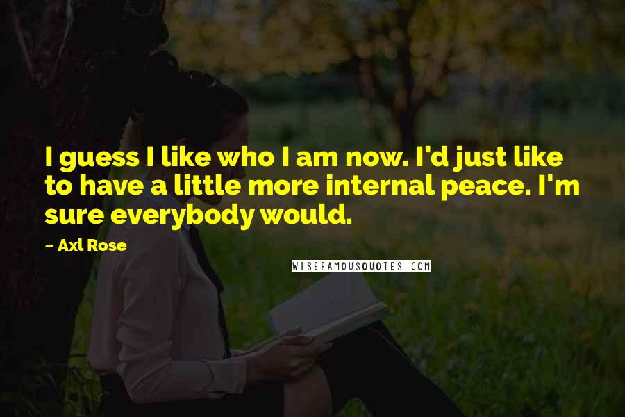 Axl Rose Quotes: I guess I like who I am now. I'd just like to have a little more internal peace. I'm sure everybody would.