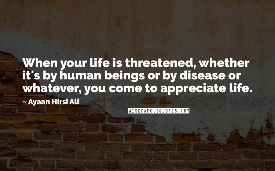 Ayaan Hirsi Ali Quotes: When your life is threatened, whether it's by human beings or by disease or whatever, you come to appreciate life.