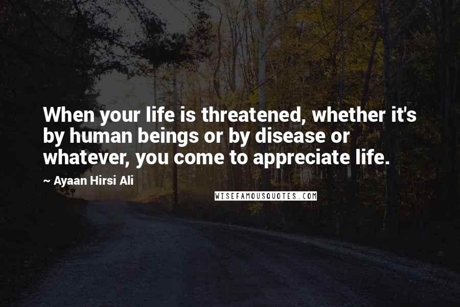 Ayaan Hirsi Ali Quotes: When your life is threatened, whether it's by human beings or by disease or whatever, you come to appreciate life.