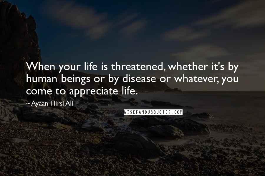 Ayaan Hirsi Ali Quotes: When your life is threatened, whether it's by human beings or by disease or whatever, you come to appreciate life.