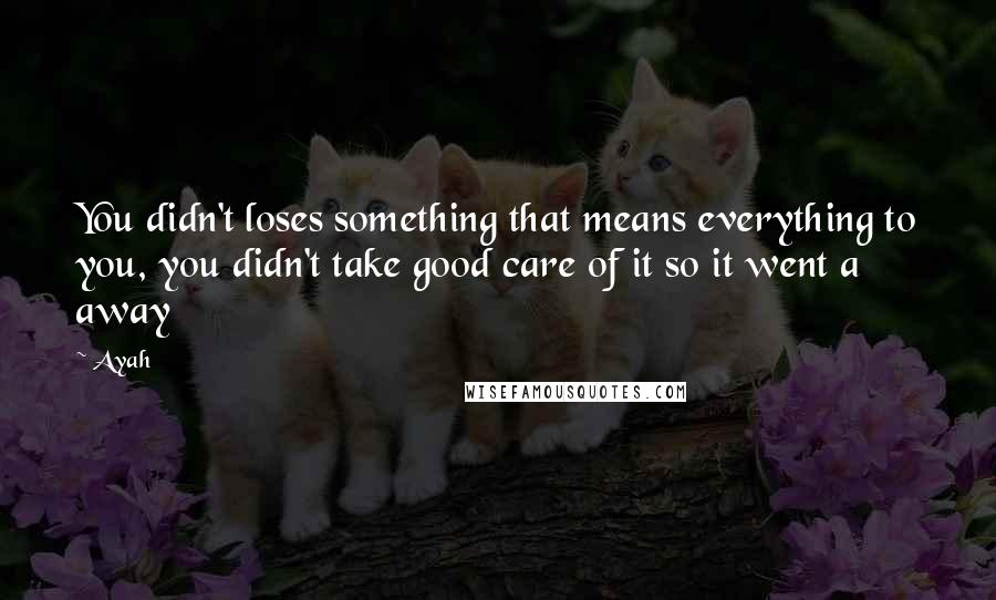 Ayah Quotes: You didn't loses something that means everything to you, you didn't take good care of it so it went a away