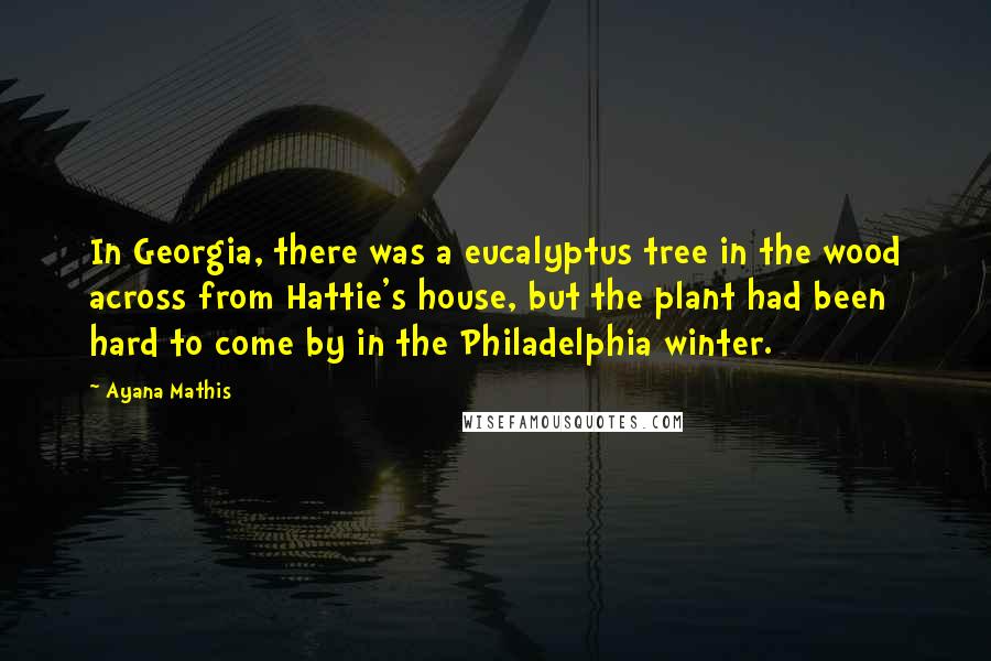 Ayana Mathis Quotes: In Georgia, there was a eucalyptus tree in the wood across from Hattie's house, but the plant had been hard to come by in the Philadelphia winter.