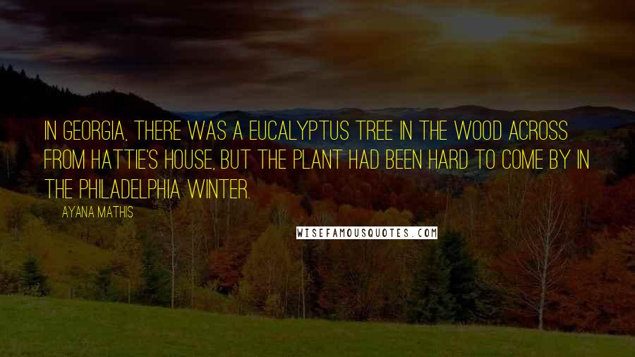 Ayana Mathis Quotes: In Georgia, there was a eucalyptus tree in the wood across from Hattie's house, but the plant had been hard to come by in the Philadelphia winter.