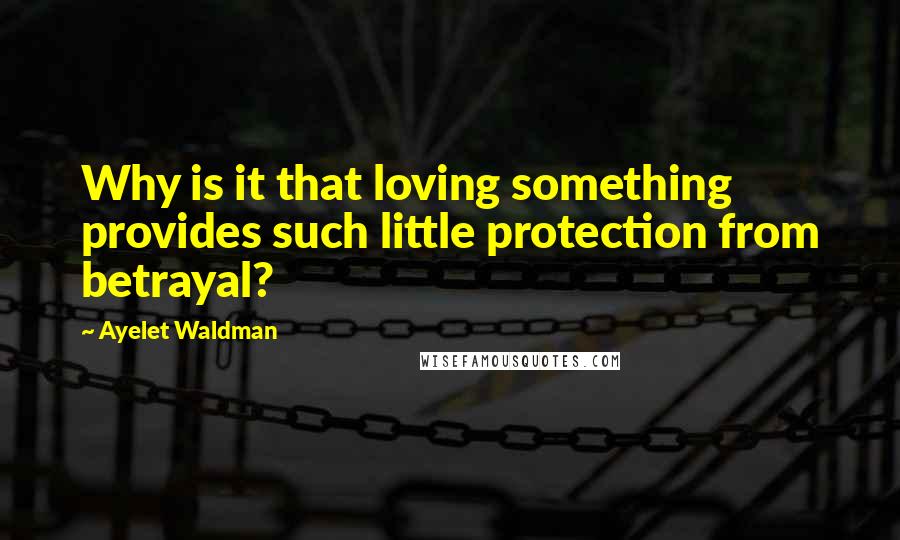 Ayelet Waldman Quotes: Why is it that loving something provides such little protection from betrayal?