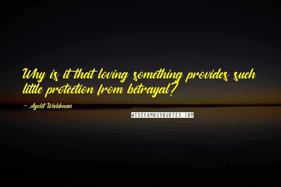 Ayelet Waldman Quotes: Why is it that loving something provides such little protection from betrayal?