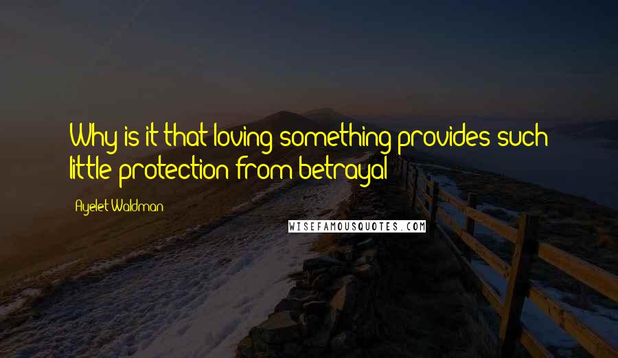 Ayelet Waldman Quotes: Why is it that loving something provides such little protection from betrayal?