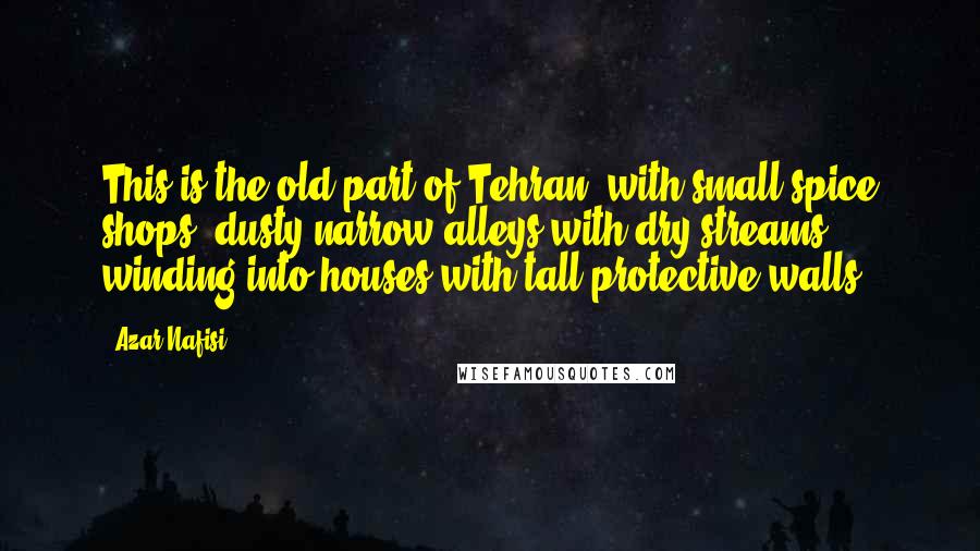 Azar Nafisi Quotes: This is the old part of Tehran, with small spice shops, dusty narrow alleys with dry streams winding into houses with tall protective walls.