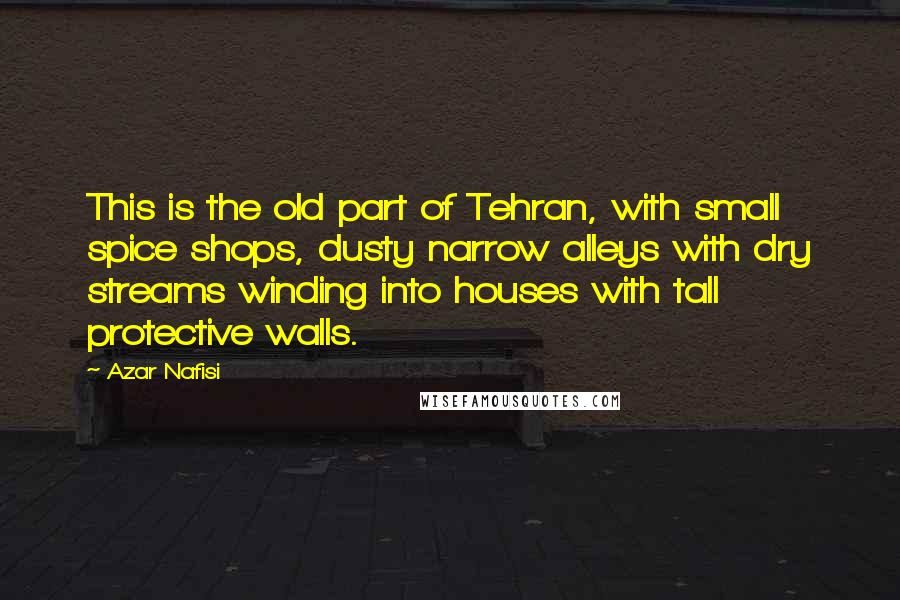 Azar Nafisi Quotes: This is the old part of Tehran, with small spice shops, dusty narrow alleys with dry streams winding into houses with tall protective walls.